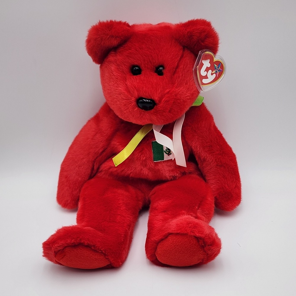 Osito 14" Red Teddy Bear Mexico Flag Plush‎ Stuffed Toy 1999 Ty Beanie Buddies